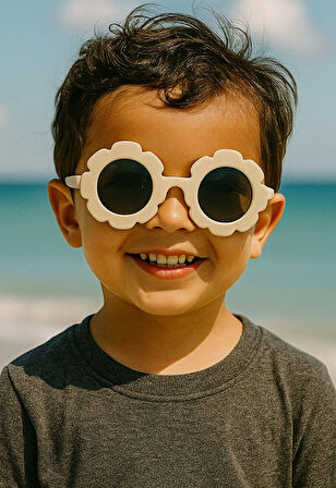 Kids Güneş Gözlüğü Bej Papatya Çerçeve UV 400 Korumalı CE Belgeli Güneş Gözlüğü Unisex