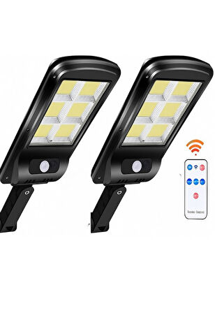 2  Adet  Büyük Boy 128 Led Solar Bahçe Sokak Lambası Hareket Sensörlü Kumandalı 3 Modlu  Güneş Enerj