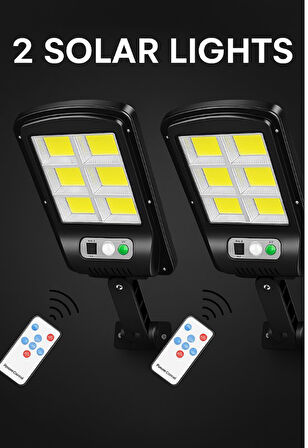 2  Adet  Büyük Boy 128 Led Solar Bahçe Sokak Lambası Hareket Sensörlü Kumandalı 3 Modlu  Güneş Enerj
