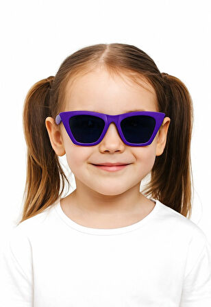 Kids Güneş Gözlüğü Mor Çekik Çerçeve UV 400 Korumalı CE Belgeli Çocuk Güneş Gözlüğü