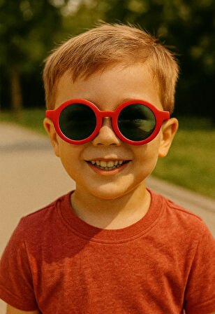 Kids Güneş Gözlüğü Kırmızı Yuvarlak Çerçeve UV 400 Korumalı CE Belgeli Çocuk Güneş Gözlüğü