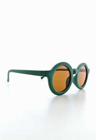 Kids Güneş Gözlüğü Koyu Yeşil Yuvarlak Çerçeve UV 400 Korumalı CE Belgeli Çocuk Güneş Gözlüğü