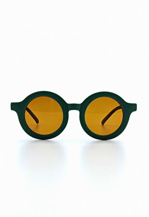 Kids Güneş Gözlüğü Koyu Yeşil Yuvarlak Çerçeve UV 400 Korumalı CE Belgeli Çocuk Güneş Gözlüğü