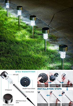 2 Adet Metal Gövdeli Beyaz Ledli Solar Güneş Enerjili Bahçe Lambası 30 cm Saplama