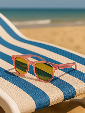 Kids Aynalı Cam Güneş Gözlüğü Pembe Çerçeve UV 400 Korumalı CE Belgeli 