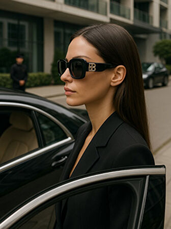 BB Cool Kadın Güneş Gözlüğü Gold Metal BB Detay Siyah Çerçeve  UV 400 Korumalı CE Sertifikalı 