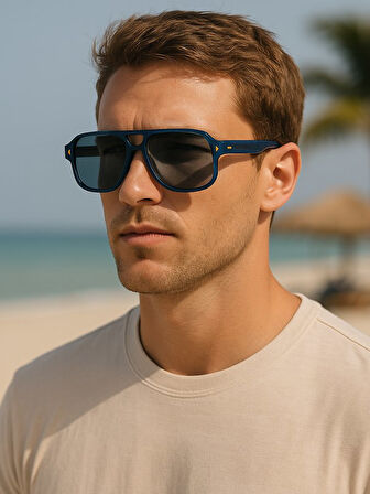 Tony Unisex Koyu Mavi Çerçeveli Erkek Güneş Gözlüğü – UV400 Korumalı, Retro Stil