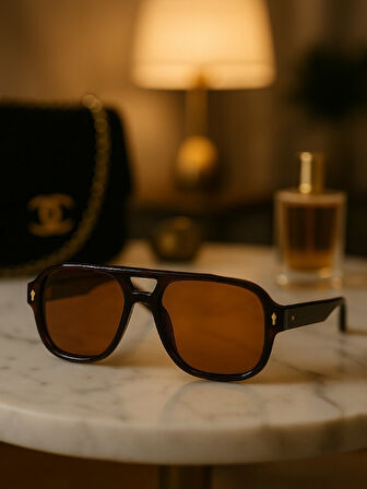 Tomy Unisex Kahverengi Çerçeveli Erkek Güneş Gözlüğü – UV400 Korumalı, Retro Stil