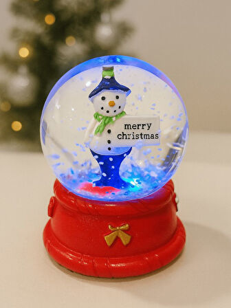 2026 LED Işıklı Kardan Adam Kar Küresi Merry Christmas Temalı 9 cm Orta Boy Yeni Yıl Süsü - 48