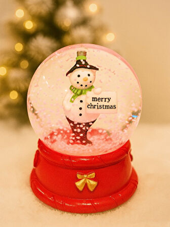 2026 LED Işıklı Kardan Adam Kar Küresi Merry Christmas Temalı 9 cm Orta Boy Yeni Yıl Süsü - 48