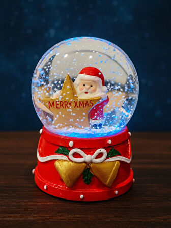 2026 Yılbaşı Temalı LED Işıklı Yıldızlı Noel Baba Kar Küresi 9 cm Orta Boy Yeni Yıl Süsü - 48