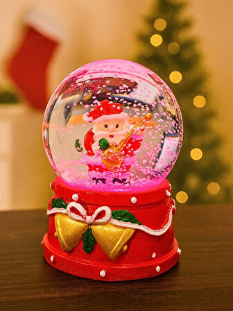 2026 Yılbaşı Temalı LED Işıklı Gitar Çalan Noel Baba Kar Küresi 9 cm Orta Boy Yeni Yıl Süsü - 48