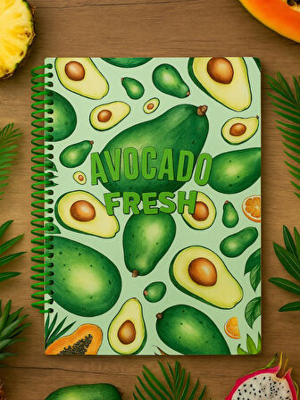 Avokado Fresh Temalı Spiral Çizgili Defter – 80 Yaprak / 160 Sayfa – 18x24 cm
