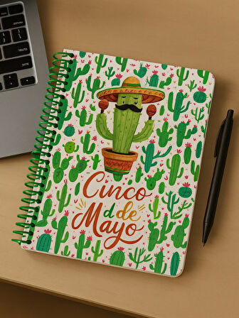 Cinco de Mayo Temalı Spiral Kareli Defter – 80 Yaprak, 18x24 cm