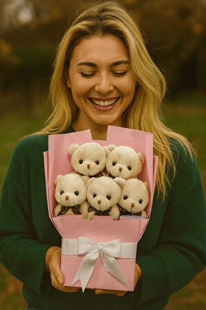 Peluş Ayıcık Buketi Bej – 5’li Sevimli Teddy Bear Aranjmanı | Hediyelik ve Dekoratif