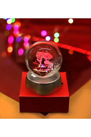 Romantik Işıklı Kristal Küre – “I Love You Forever” RGB Led Işıklı Pilli