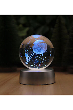 3D Ay Merdiveni Temalı Kristal Küre Led  Gece Lambası – RGB Led Pilli Lamba