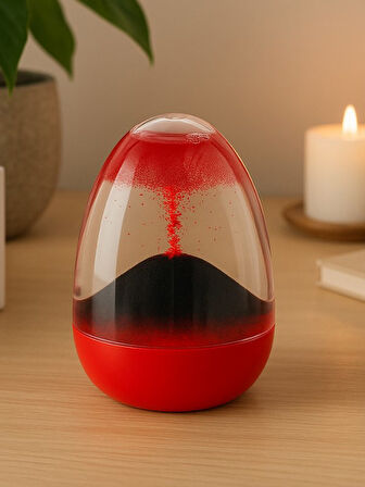 Kırmızı Dekoratif Volkan Patlaması Efektli Sıvı Kum Saati – Ofis Hediyelik Masa Aksesuarı