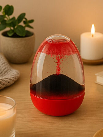 Kırmızı Dekoratif Volkan Patlaması Efektli Sıvı Kum Saati – Ofis Hediyelik Masa Aksesuarı