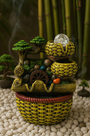 Dekoratif Su Şelalesi & Değirmen – Yosun Efektli, Enerji Veren Dekor Su Motorlu - M