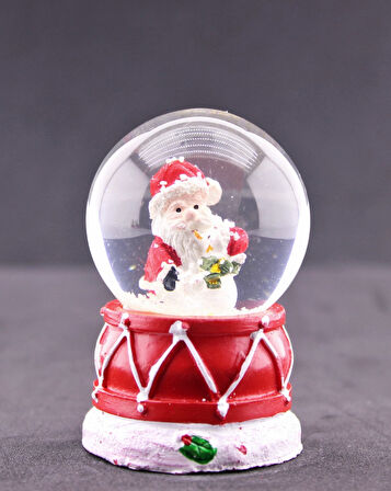 Noel Baba ve Kardan Adam Temalı Mini Boy Işıklı  Yılbaşı Kar Küresi 6.5 cm D