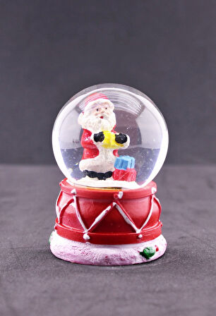 Noel Baba ve Hediye Paketleri Temalı Mini Boy Işıklı  Yılbaşı Kar Küresi 6.5 cm F