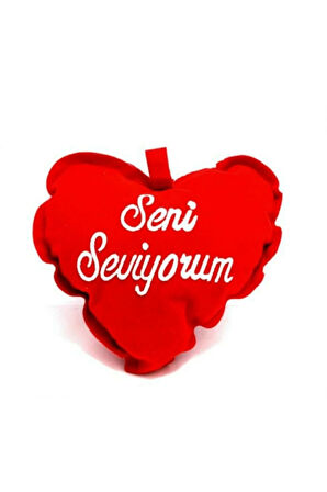 Seni Seviyorum Yazılı Kadife Kalp Yastık 