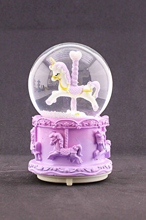 Mor Unicorn Tasarımlı Kar Küresi Işıklı Müzikli 12 cm
