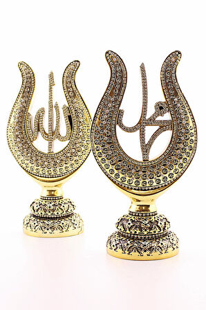 2'li Gold Allah Muhammed Lale Lafız Orta Boy Biblo 22cm