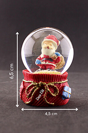 Yeni Yıl Hediye Torbalı Noel Baba Temalı Mini Boy Kar Küresi 6,5 cm