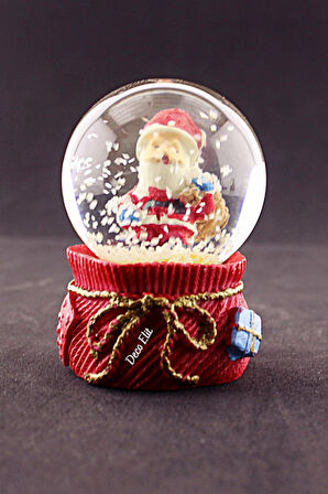 Yeni Yıl Hediye Torbalı Noel Baba Temalı Mini Boy Kar Küresi 6,5 cm