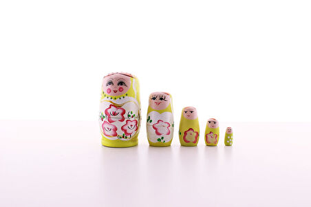 Ahşap Tombul İç İçe Matruşka Bebek Sarı Set 5li Büyük Boy  