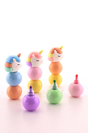 3 Adet 9 Kalemli Unicorn Tasarımlı Fosforlu Kalem Set