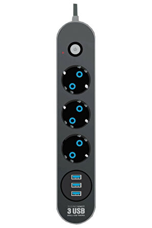 3 lü Çoklu Priz 2 M Kablolu Akım Korumalı Uzatma Grup Priz 3 Usb'li