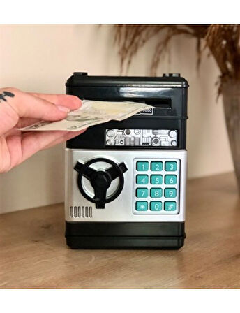 Kumbara Şifreli Atm Kasa Para Yutan Kumbara Şifreli Siyah