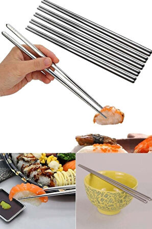 Metal Chopstick 10 Çift  Paslanmaz Çelik Çin Çubuğu Yemek Çubukları 10 Çift 