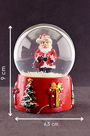 Yılbaşı Süsü Noel Baba Merry Christmas Tasarımlı 9 cm Orta Boy Işıklı Kar Küresi  1B