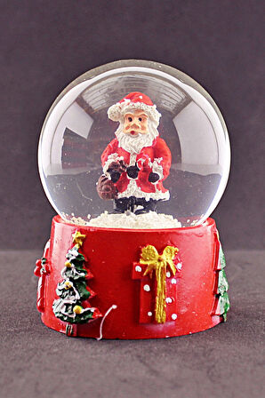 Yılbaşı Süsü Noel Baba Merry Christmas Tasarımlı 9 cm Orta Boy Işıklı Kar Küresi  1B