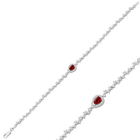 925 Ayar Gümüş Pırlanta Montür Kırmızı Damla Salkım Su Yolu Set