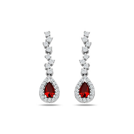 925 Ayar Gümüş Pırlanta Montür Kırmızı Damla Salkım Su Yolu Set