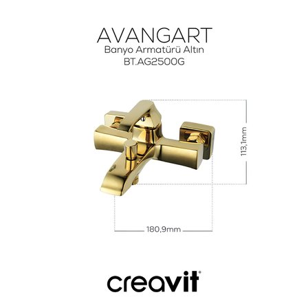 Creavit Avangart Altın Lavabo-Banyo-Eviye Bataryası 3'lü Set AG1500G-AG2500G-AG8500G