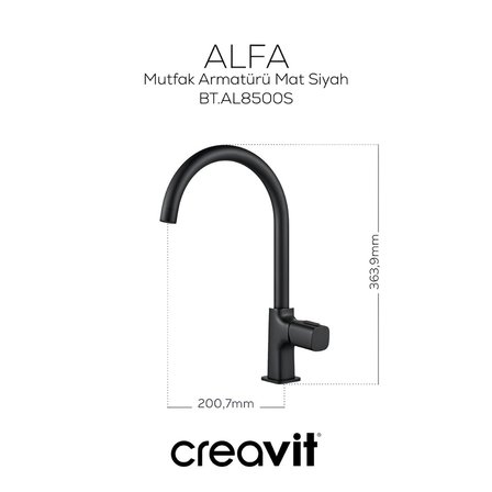 Creavit Alfa Mat Siyah Eviye Bataryası AL8500S