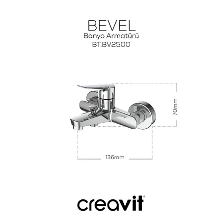 Creavit Bevel Krom Lavabo-Banyo-Eviye Bataryası 3'lü Set BV1500-BV2500-BV8500