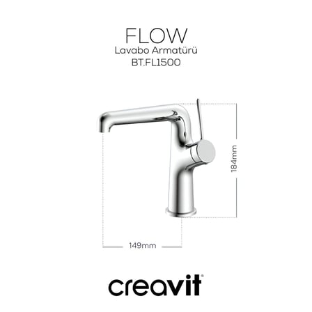 Creavit Flow Krom Lavabo-Banyo-Eviye Bataryası 3'lü Set FL1500-FL2500-FL8500