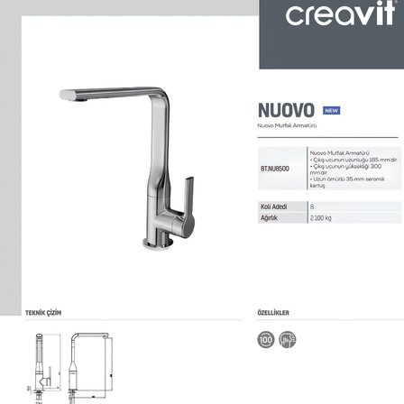 Creavit Nuovo Krom Lavabo-Banyo-Eviye Bataryası 3'lü Set NU1600-NU2500-NU8500