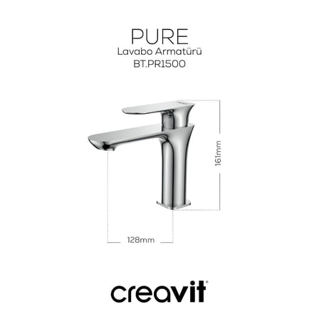 Creavit Pure Krom Lavabo-Banyo-Eviye Bataryası 3'lü Set PR1500-PR2500-PR8501