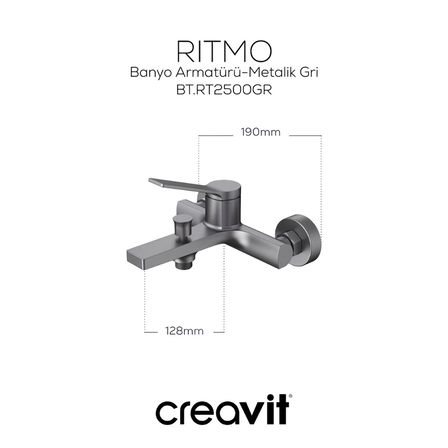 Creavit Ritmo Metalik Gri Lavabo-Banyo-Eviye Bataryası 3'lü Set RT1500GR-RT2500GR-RT8500GR