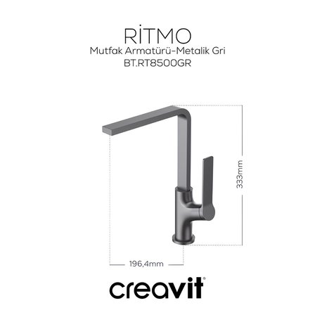 Creavit Ritmo Metalik Gri Eviye Bataryası RT8500GR