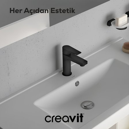 Creavit Sharp Mat Siyah Lavabo-Banyo-Eviye Bataryası 3'lü Set SR1500S-SR2510S-SR8500S