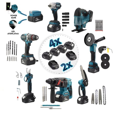 Sekizli Set DBML (LED Aydınlatma+ Ş.Hilti+Ş.spral+S.Sıkma+13mm Ç.Mandren+Ş.Dekupaj+Budama Testeresi+Bağ Makas)